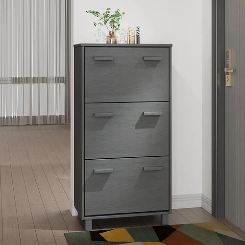 vidaXL Armoire à chaussures HAMAR Gris foncé 59,5x35x117 cm Pin massif