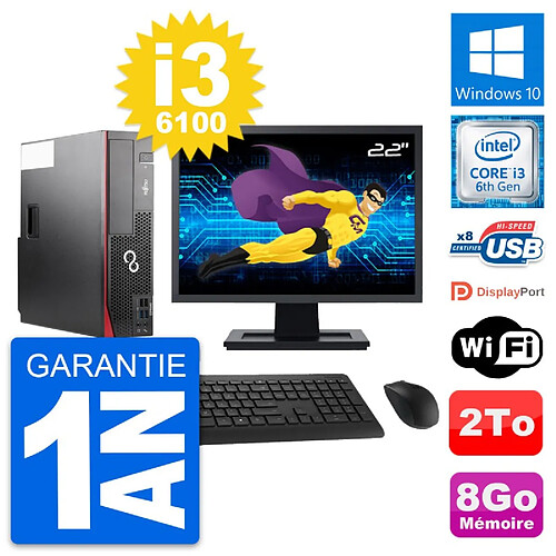 PC Fujitsu D556 DT Ecran 22" Intel i3-6100 RAM 8Go Disque 2To Windows 10 Wifi · Occasion