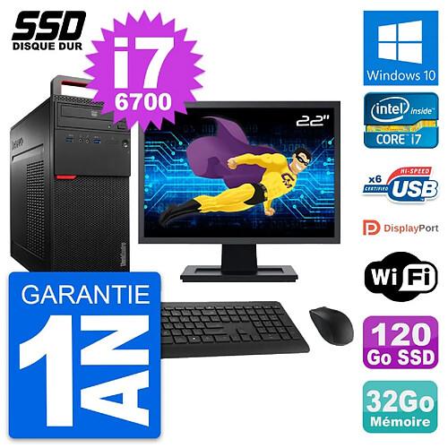 PC Tour Lenovo M700 Ecran 22" Intel i7-6700 RAM 32Go SSD 120Go Windows 10 Wifi · Occasion