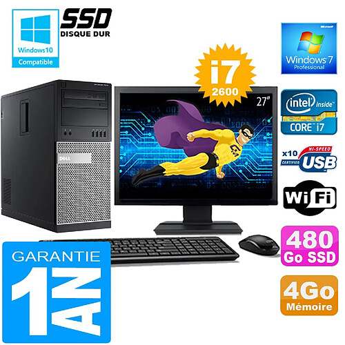 PC Tour DELL 7010 Core I7-2600 Ram 4Go Disque 480 Go SSD Wifi W7 Ecran 27" · Occasion