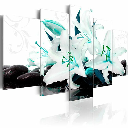 Paris Prix Tableau Imprimé Turquoise Lilies & Stones 50 x 100 cm