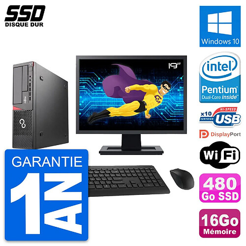 PC Fujitsu E720 E85+ DT Ecran 19" Intel G3220 RAM 16Go SSD 480Go Windows 10 Wifi · Occasion