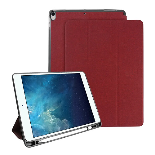 Etui en PU tissu de jeans avec fente pour stylo rouge pour votre Apple iPad Pro 10.5