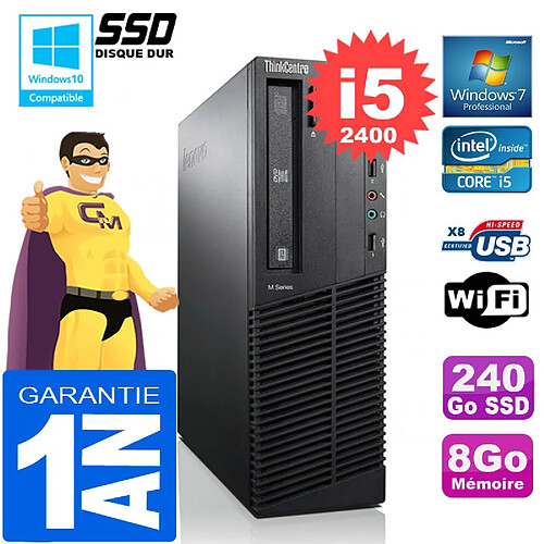 PC Lenovo M92p SFF Core I5-2400 Ram 8Go Disque 240 Go SSD Graveur DVD Wifi W7 · Occasion