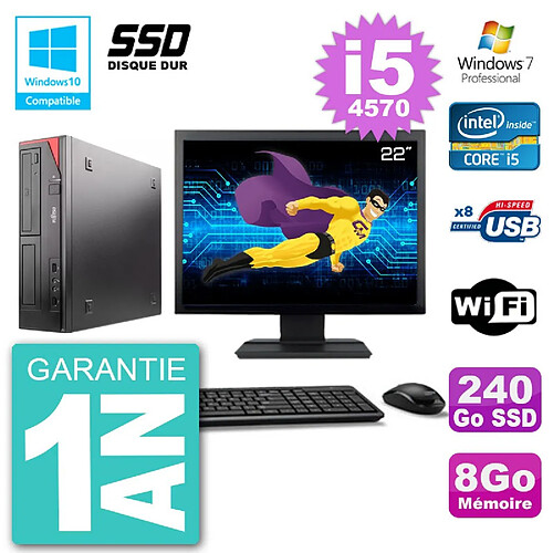 PC Fujitsu Esprimo E520 Ecran 22" i5-4570 RAM 8Go SSD 240Go Graveur DVD Wifi W7 · Occasion