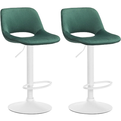 Decoshop26 Tabourets de bar chaises haute x2 avec repose-pieds en velours vert piètement métallique blanc 10_0004088