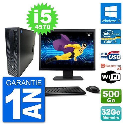 PC HP 800 G1 Ecran 19" Core i5-4570 RAM 32Go Disque 500Go Windows 10 Wifi · Occasion