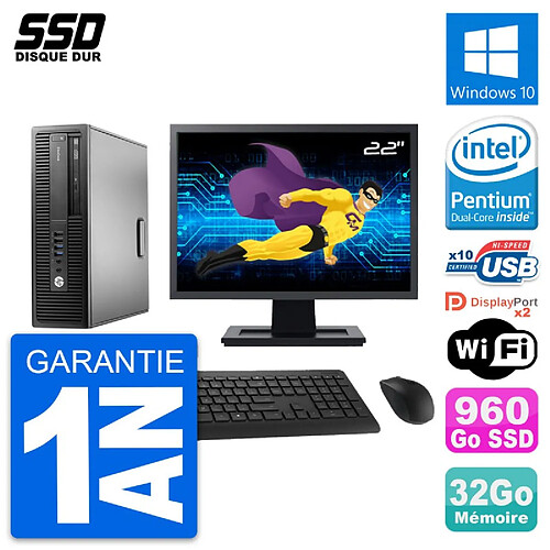 PC HP EliteDesk 800 G2 SFF Ecran 22" G4400 RAM 32Go SSD 960Go Windows 10 Wifi · Occasion