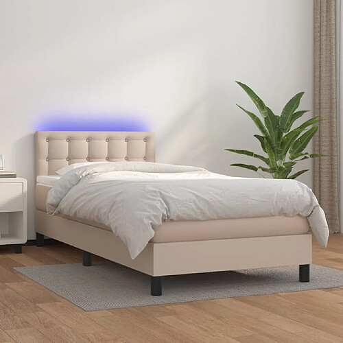 vidaXL Sommier à lattes de lit avec matelas LED Cappuccino 100x200 cm