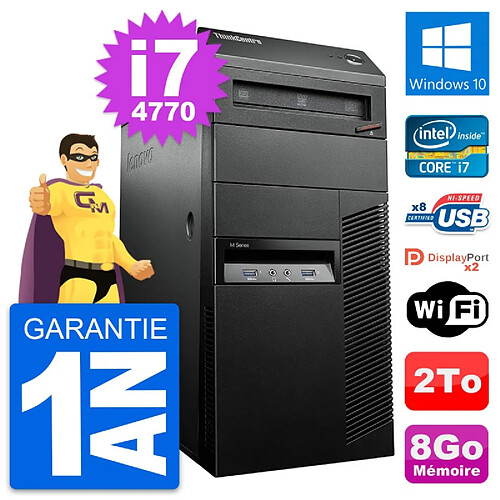 PC Tour Lenovo ThinkCentre M93p Intel i7-4770 RAM 8Go Disque 2To Windows 10 Wifi · Occasion