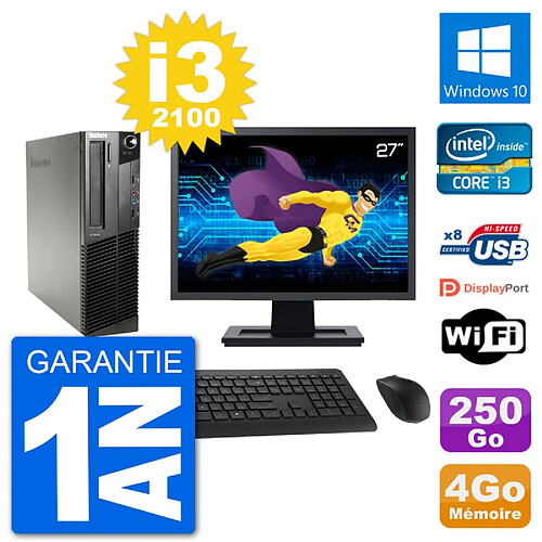 PC Lenovo M91p SFF Ecran 27" Intel i3-2100 RAM 4Go Disque 250Go Windows 10 Wifi · Occasion