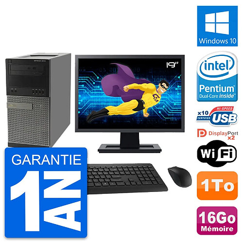 PC Tour Dell 9010 Ecran 19" Intel G630 RAM 16Go Disque Dur 1To Windows 10 Wifi · Occasion