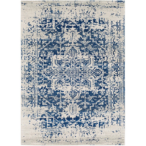 Surya AGATHE - Tapis vintage, Bleu foncé, Gris clair et Beige - 120x170cm