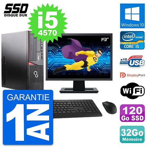 PC Fujitsu E920 DT Ecran 19" Intel i5-4570 RAM 32Go SSD 120Go Windows 10 Wifi · Occasion