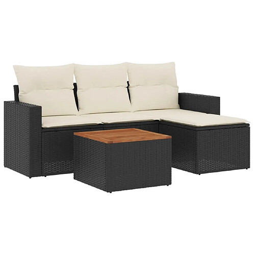 Maison Chic Salon de jardin 5 pcs avec coussins | Ensemble de Table et chaises | Mobilier d'Extérieur noir résine tressée -GKD88533