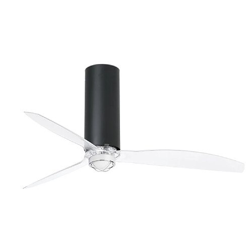 Faro Barcelona Ventilateur de plafond transparent à DEL noir mat avec moteur intelligent CC - Télécommande incluse, 3000K