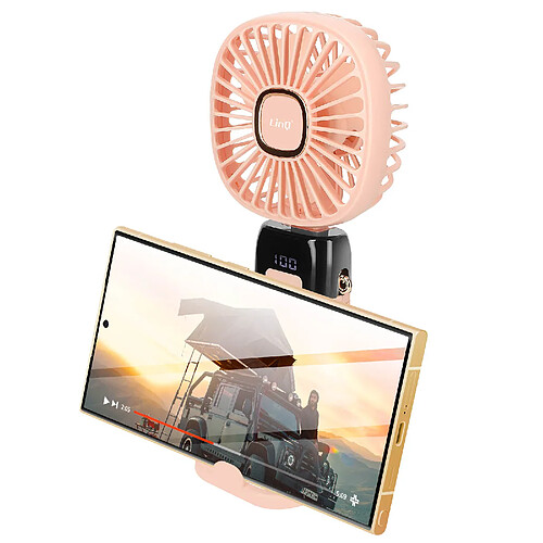 LinQ Mini Ventilateur Portable Réglable 90° Affichage LED Design carré Rose