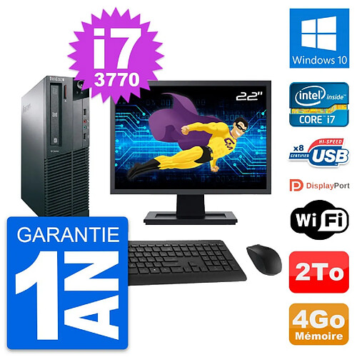 PC Lenovo M82 SFF Ecran 22" Intel i7-3770 RAM 4Go Disque Dur 2To Windows 10 Wifi · Occasion