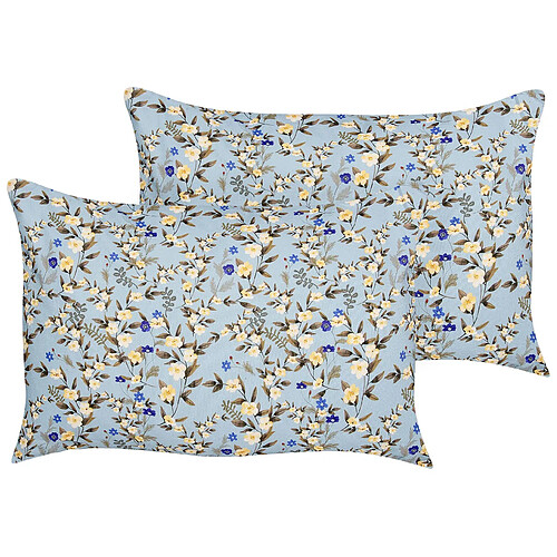 Beliani Lot de 2 coussins d'extérieur à motif floral bleus 40 x 60 cm VALLORIA