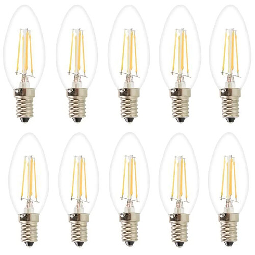 HIGH-TECH & BIEN-ETRE 10X E14 Filament LED 4W Ampoule Edison C35 COB Ampoules Vintage Blanc Chaud 400LM Forme Bougie LED AC 220V