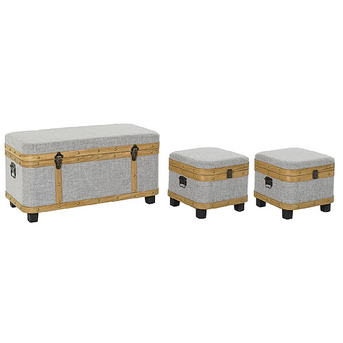 Pegane Ensemble de 3 coffres / bancs en bois et polyester coloris gris