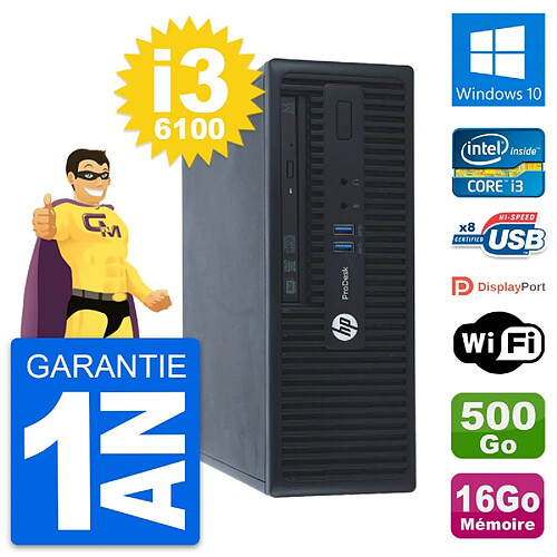 PC HP ProDesk 400 G3 SFF Intel i3-6100 RAM 16Go Disque 500Go Windows 10 Wifi · Occasion