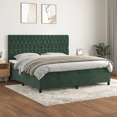 Maison Chic Lit Adulte - Lit simple Lit à sommier tapissier et matelas moelleux - Meuble de Chambre - Vert foncé 200x200cm Velours -MN89251