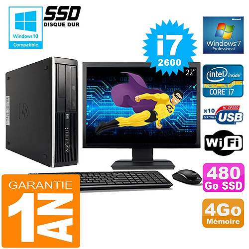 PC HP Compaq 8300 SFF Core I7-2600 Ram 4Go Disque 480 Go SSD Wifi W7 Ecran 22" · Occasion