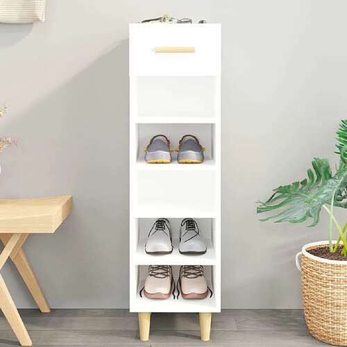 Maison Chic Armoire à chaussure 30x35x105 cm,Meuble à Chaussures Blanc brillant Bois ingénierie -MN72017