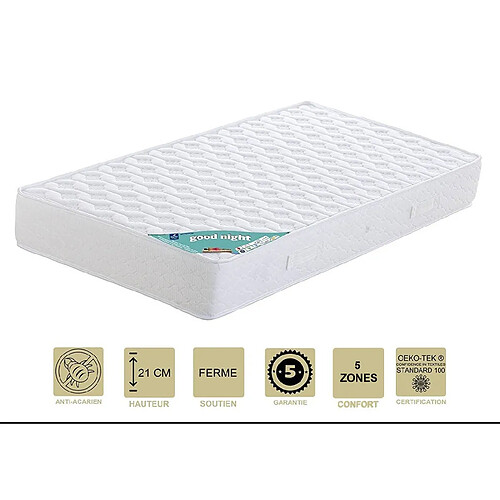 Provence Literie Matelas 90x190 x 21 cm + Alèse + Oreiller Visco - Ferme - Aertech+ 35 Kg/m3 HR Haute Densité - Hypoallergénique - 5 Zones de Confort