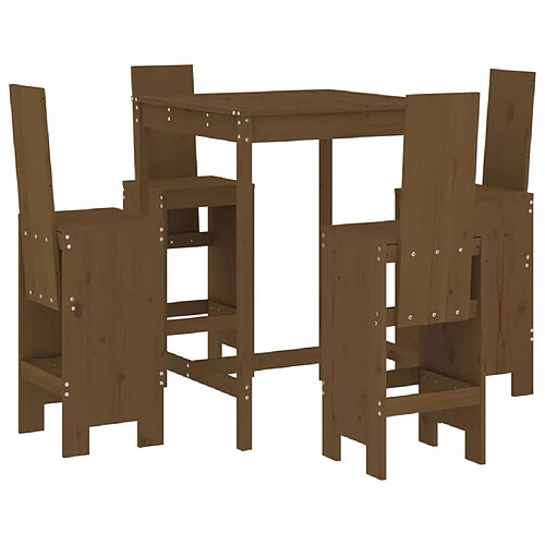 Maison Chic Table de bar et chaises d'extérieur 5 pcs,Ensemble de bar de jardin pour relax marron miel bois de pin massif -GKD634178