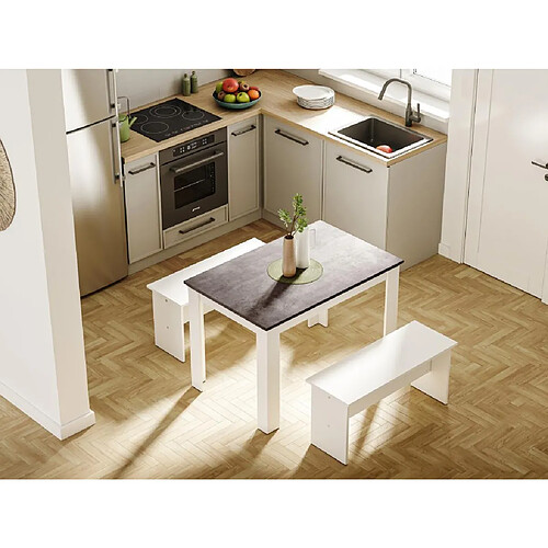 Vente-Unique Table à manger CASSY II - 4 personnes - Blanc, plateau effet béton