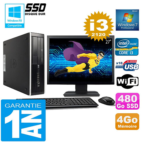 PC HP Compaq 8300 SFF Core I3-2120 Ram 4Go Disque 480 Go SSD Wifi W7 Ecran 27" · Occasion