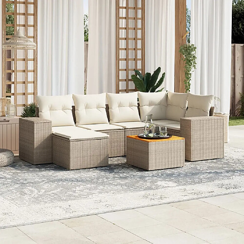 vidaXL Salon de jardin avec coussins 7 pcs beige résine tressée