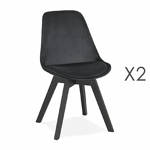 Mes Lot de 2 chaises repas en tissu noir et pieds noirs - SARAH