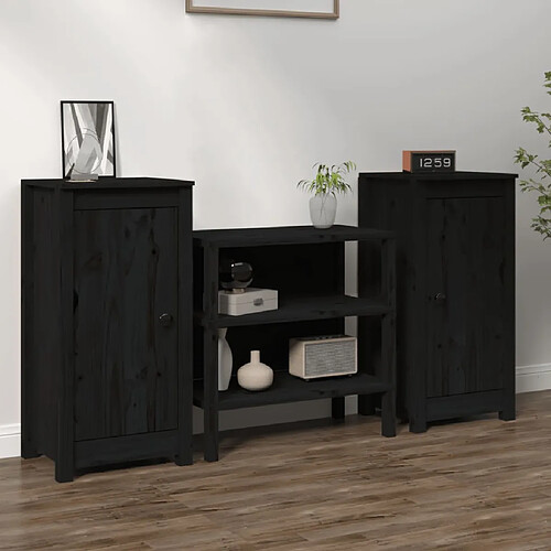 vidaXL Buffets 2 pcs noir 39x35x80 cm bois massif de pin