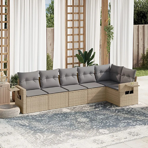 vidaXL Salon de jardin avec coussins 6 pcs beige résine tressée