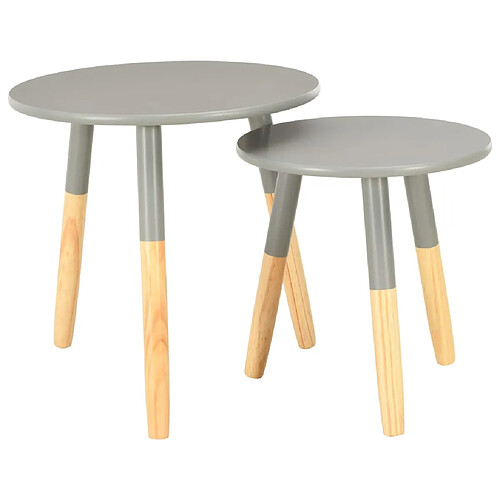 vidaXL Tables d'appoint 2 pcs Gris Pin massif