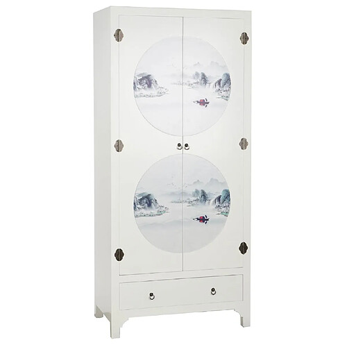 Pegane Armoire de rangement en bois de sapin /MDF coloris blanc - Longueur 85.5 x Profondeur 50.5 x Hauteur 186.2 cm