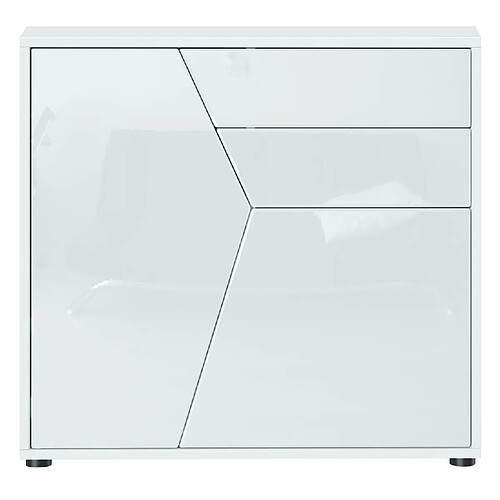 Mpc Petit Meuble De Rangement Blanc Corps Mat Façades Laquées (lxhxp) : 79 X 74 X 36