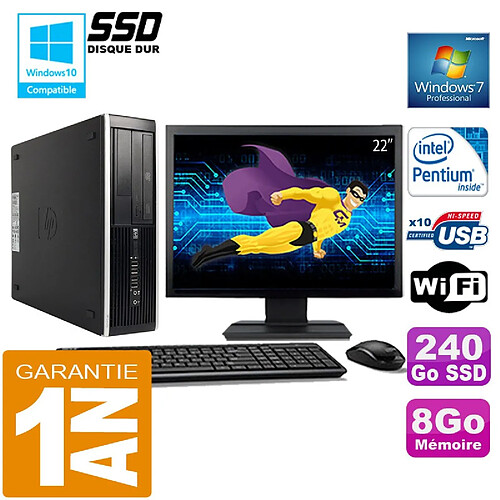 PC HP Compaq 8300 SFF Intel G850 Ram 8Go Disque 240 Go SSD Wifi W7 Ecran 22" · Occasion