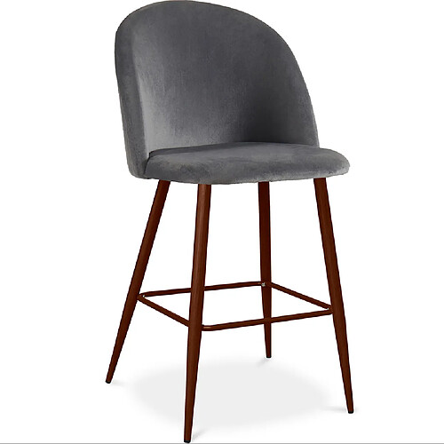 ICONIK INTERIOR Tabouret tapissé en velours - Design scandinave - 66cm - Evelyne Gris foncé