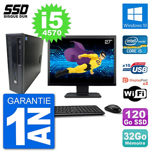 PC HP EliteDesk 800 G1 Ecran 27" Core i5-4570 RAM 32Go SSD 120Go Windows 10 Wifi · Occasion