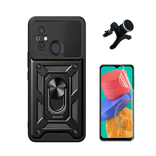 Kit Film de Hydrogel Étui Complète Devant + Coque Magnetic Military Defender Slide Window Anti-Impact + SuppOrt Magnétique Renforcé Phonecare pour Xiaomi Poco C55 - Noir