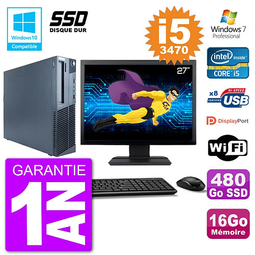 PC Lenovo M82 SFF Ecran 27" i5-3470 RAM 16Go SSD 480Go Graveur DVD Wifi W7 · Occasion