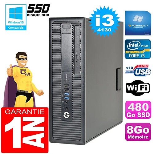 PC HP EliteDesk 800 G1 SFF Core I3-4130 8Go Disque 480Go SSD Graveur DVD Wifi W7 · Occasion