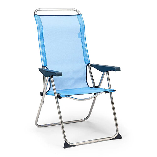 Chaise de Plage Pliante Solenny 5 Positions Dossier Ergonomique Bleu 67x63x114 cm