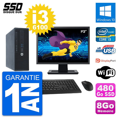 PC HP ProDesk 400 G3 SFF Ecran 19" i3-6100 RAM 8Go SSD 480Go Windows 10 Wifi · Occasion