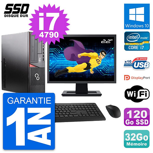 PC Fujitsu E920 DT Ecran 22" Intel i7-4790 RAM 32Go SSD 120Go Windows 10 Wifi · Occasion