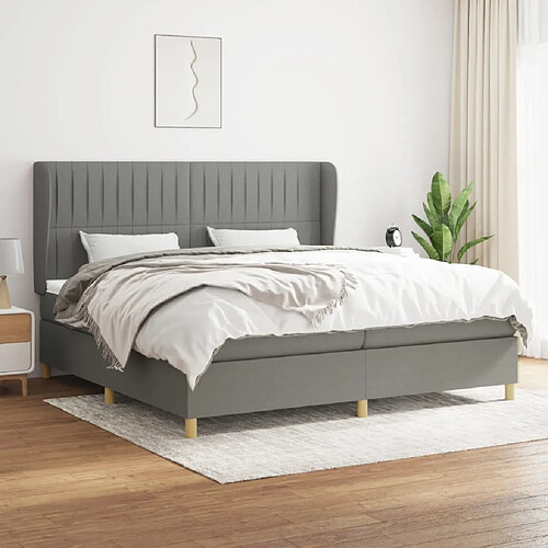 vidaXL Sommier à lattes de lit avec matelas Gris foncé 200x200cm Tissu